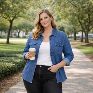 AE Sport & Co Stretch Denim Shirt Size 24 | Button Front Jean Top Plus Size